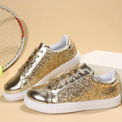 Glitter Reflective Faux Leather Skate Shoes Wear-Resistant Non Slip Sneakers