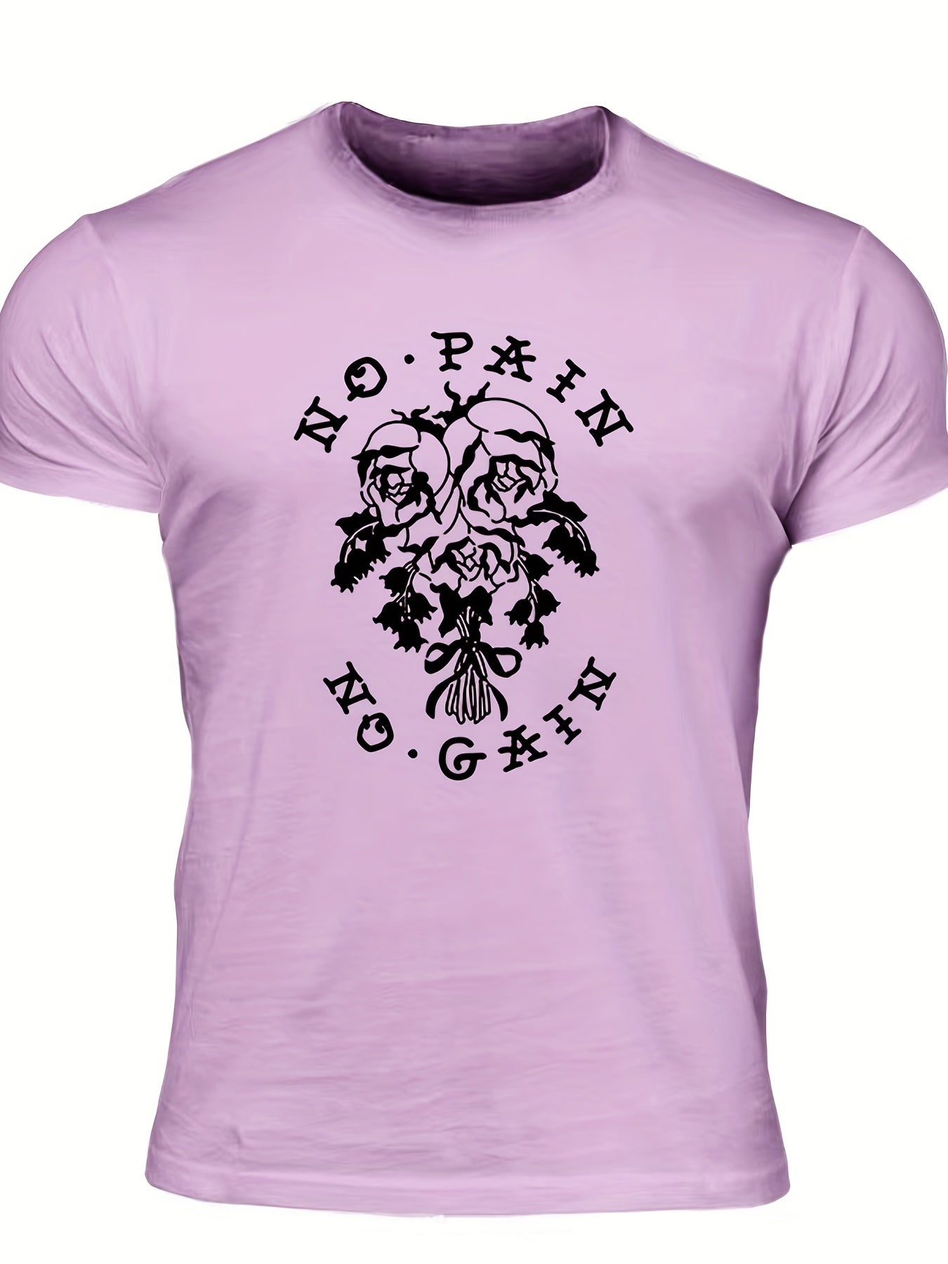 No Pain No Gain Men's Rose Graphic T shirt Crew Neck Tee