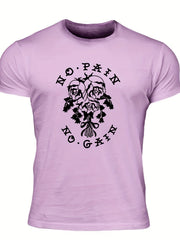 No Pain No Gain Men's Rose Graphic T shirt Crew Neck Tee