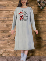 Snowman & Snowflake Print Long Sleeve Tee Nightdress
