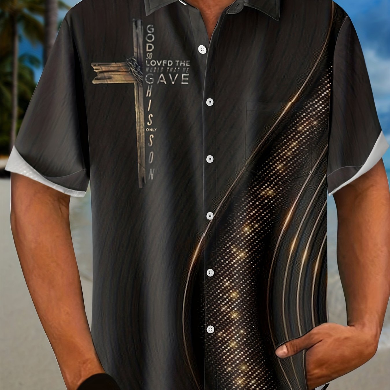 Men's Cross Graphic Print Button Down Tee