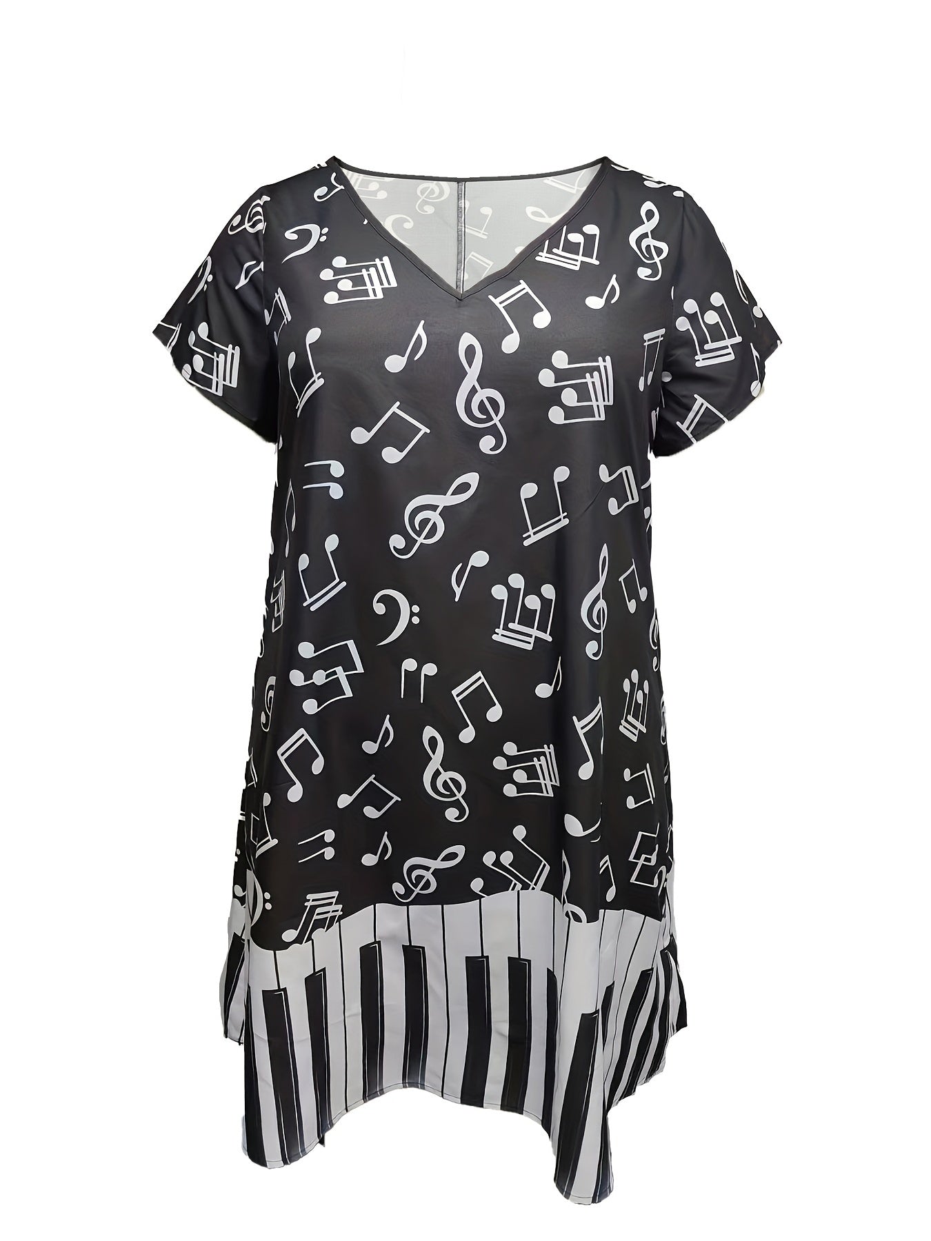 Piano & Music Note Print V Neck Dress
