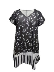 Piano & Music Note Print V Neck Dress