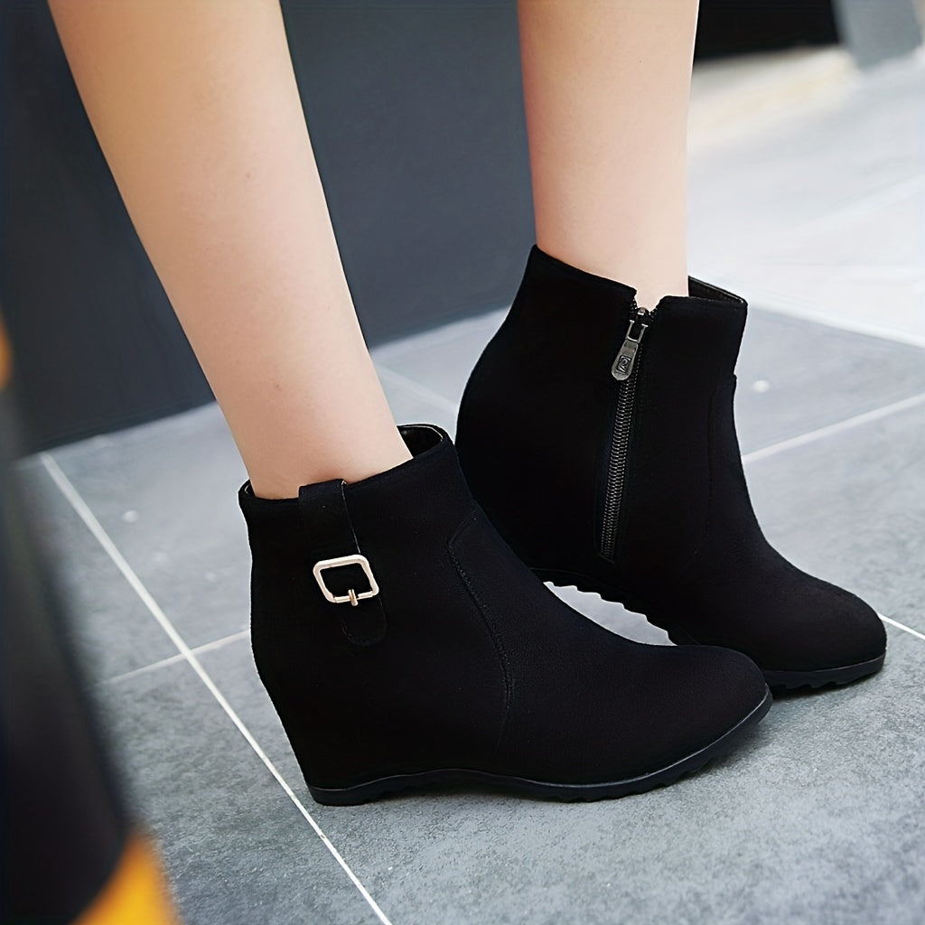 Women's Wedge Ankle Boots Height Increasing Side Zipper Shoes