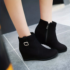 Women's Wedge Ankle Boots Height Increasing Side Zipper Shoes