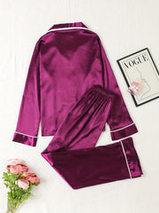 Satin Pajama Set Long Sleeve Top & Pants Women's Sleepwear