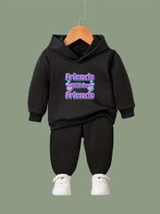 Friends Will Be Friends Pattern Long Sleeve Hooded Sweatshirt Girls