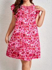 Nightdress Women's Plus Floral Print Ruffle Sleeve Tee
