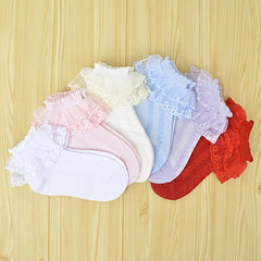 4 Pairs Lace Ruffled Knit Socks Soft Comfortable Breathable Cotton