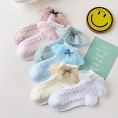 6 Pairs Girls Cotton Blend Ruffle Lace Short Crew Socks for Spring
