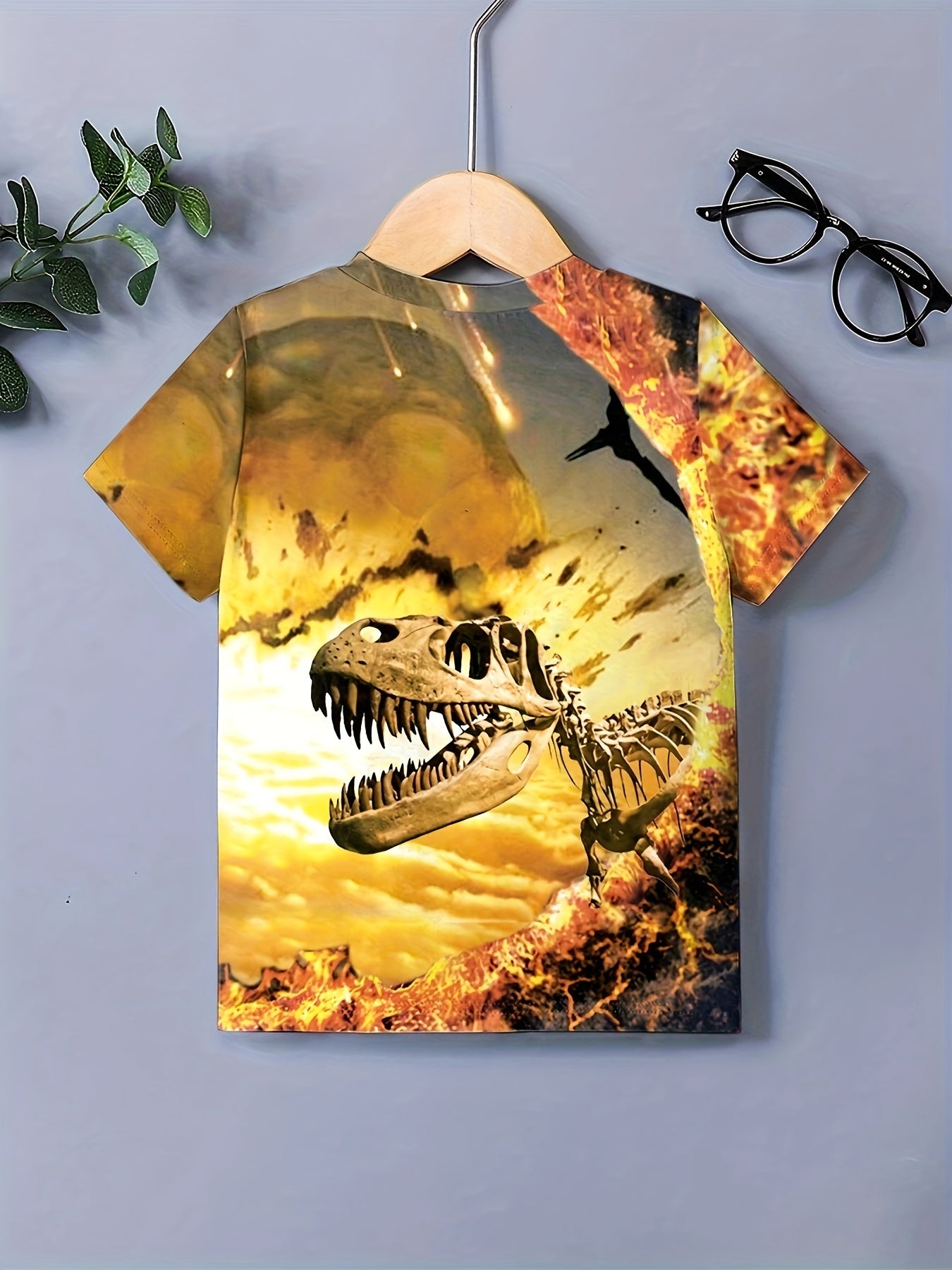 3D Skeleton Dinosaur Graphic Tee Kids Summer Gift