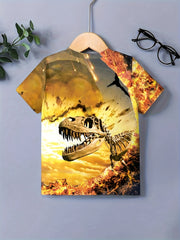 3D Skeleton Dinosaur Graphic Tee Kids Summer Gift