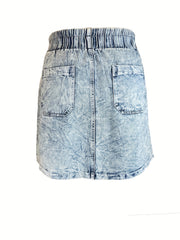 Button Front Denim Skirt with Pockets