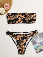 Tropical Print Bandeau Off Shoulder Bikini Set