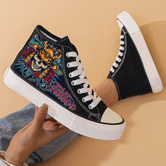 Horror Tattoo Pattern High Top Canvas Sneakers