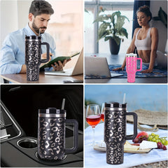 Leopard Print Stainless Steel Insulated Tumbler - 40oz Leakproof Car Cup