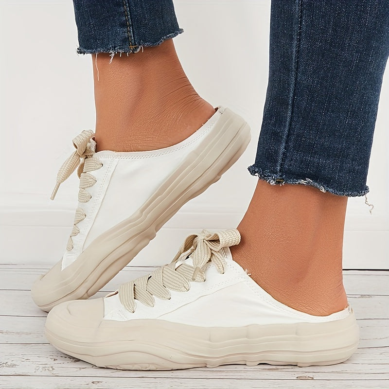 Vintage Lace Up Canvas Mules Sneakers Flat Shoes