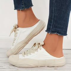 Vintage Lace Up Canvas Mules Sneakers Flat Shoes