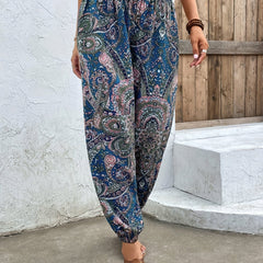 Paisley Print Smocked Waist Joggers for Women