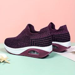 Women's Breathable Wedge Sneakers Slip On Outdoor Walking Shoes