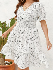 Dot Print Puff Sleeve Smock Dress