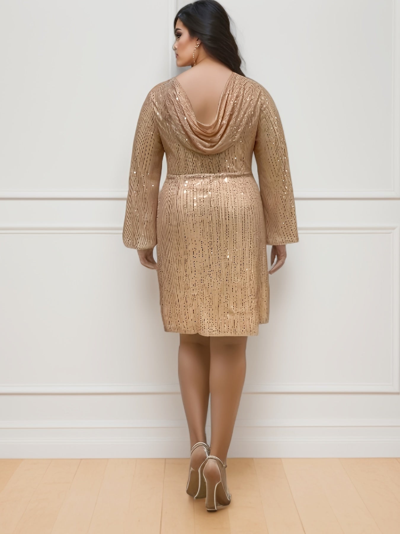 Women's Plus Sequin Lantern Sleeve Party Dress
