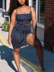 Polka Dot Two piece Skirt Set Crop Cami Top & Drawstring Skirt