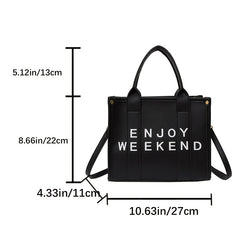 Stylish Letter Print Tote Bag Vegan Leather Satchel Purse for Office & Shopping