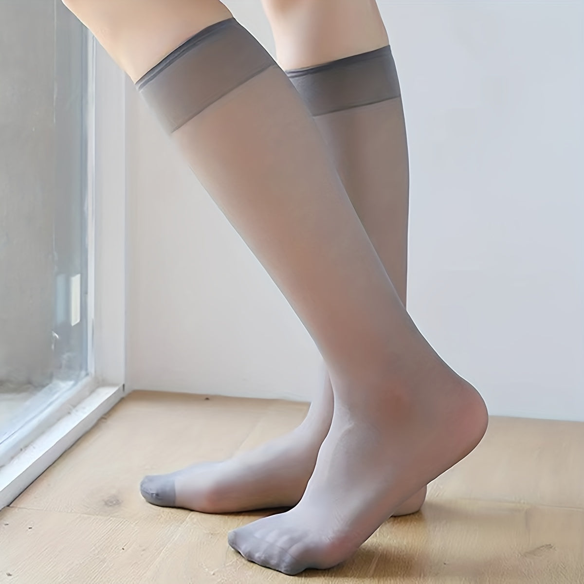 4 Pairs Thin Calf Stockings Soft Knee High Socks Women's Stockings