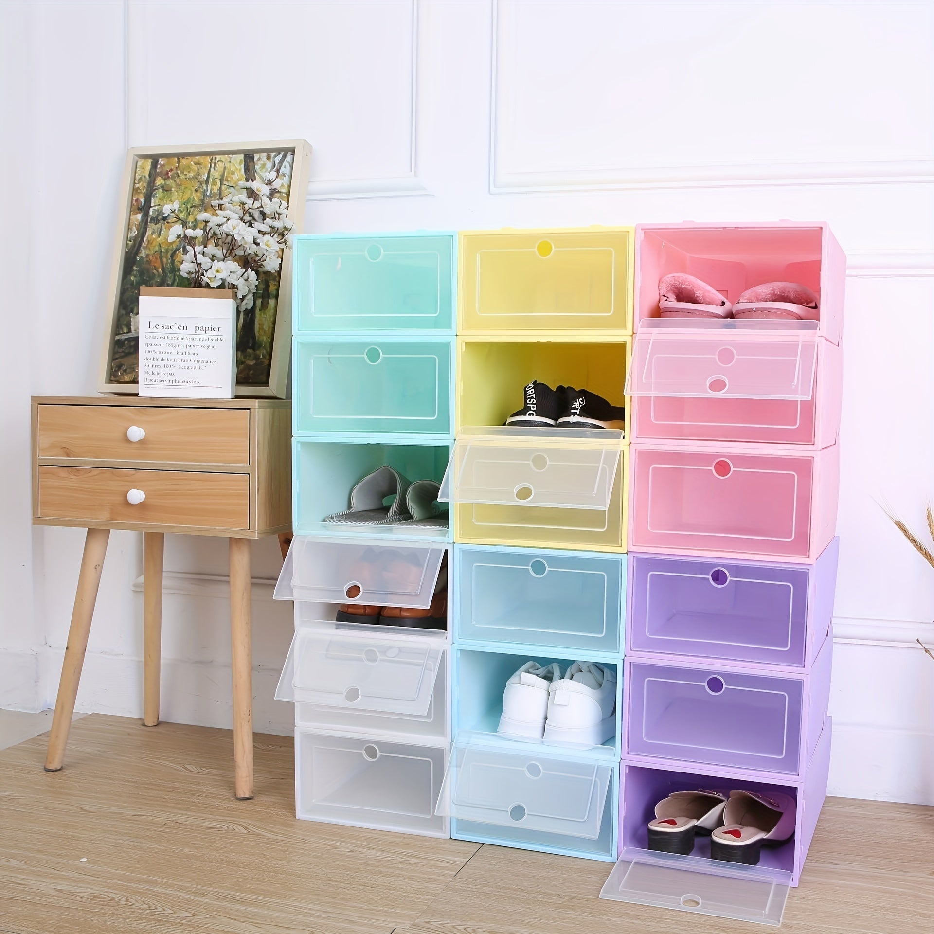 Plastic Flip Shoe Box With Dustproof Advantage & Drawer Stackable Storage