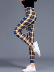 Sexy Plaid Slim Leggings High Waist Elastic Bottoms