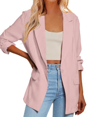 Solid Lapel Pockets Blazer Jacket Button Front Office Work Outerwear