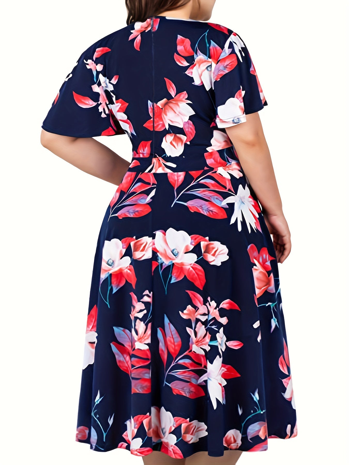 Floral Print Short Sleeve Midi Dress With Belt