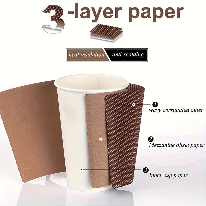 20 Corrugated Coffee Cups With Lids 12oz Insulated Disposable Paper Cups