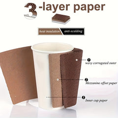 20 Corrugated Coffee Cups With Lids 12oz Insulated Disposable Paper Cups