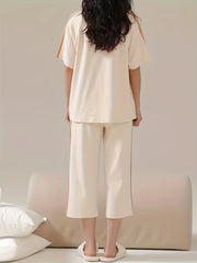 Bunny Print Pajama Set Short Sleeve Top & Crop Pants