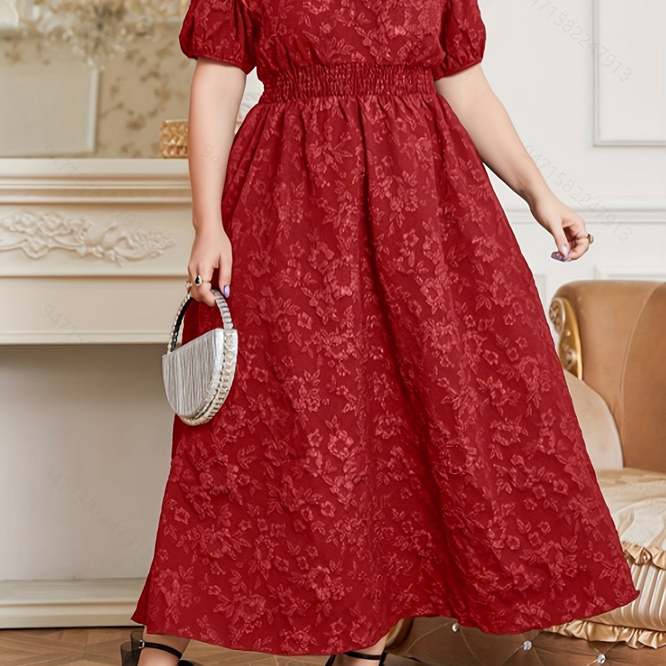 Romantic Kaftan Dress Women's Plus Floral Print Puff Sleeve