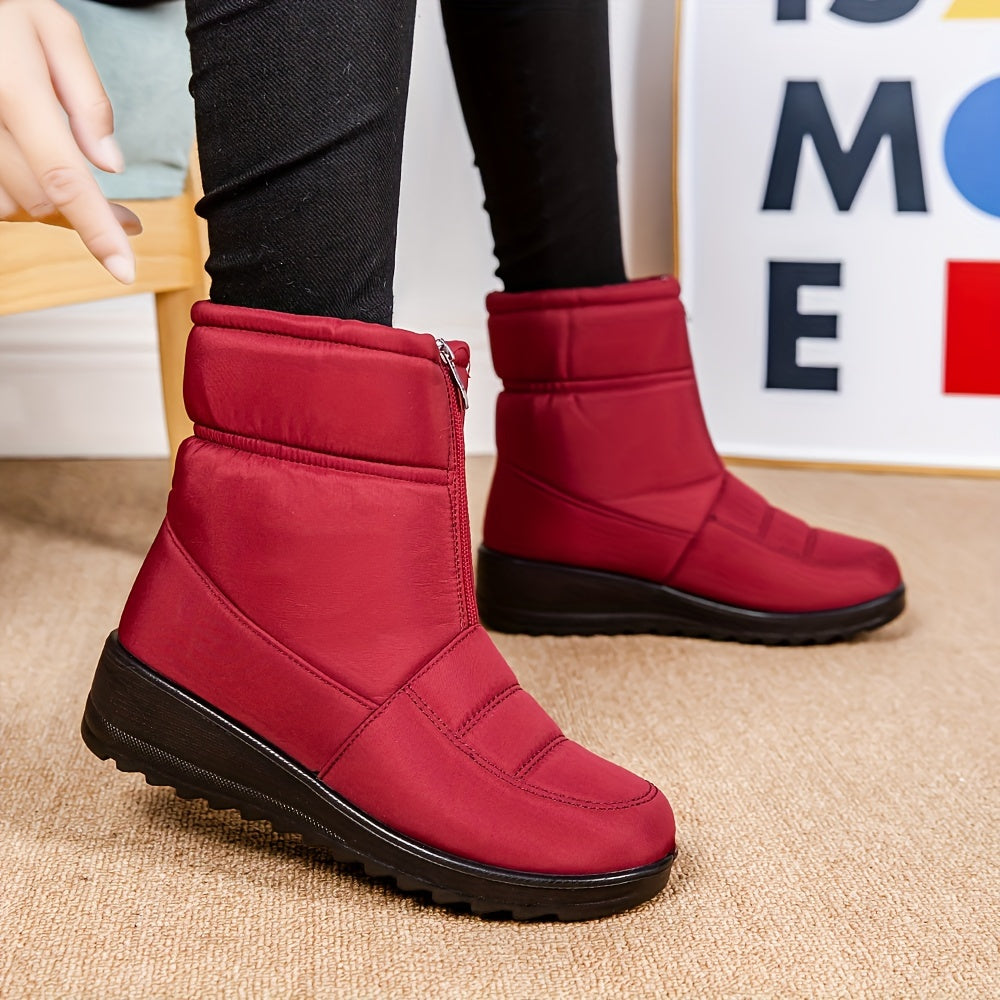 Zipper Front Snow Boots Waterproof Pull On Ankle Boots