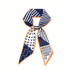 2pcs Block Dotted Skinny Scarf Long Ribbon Neckerchief Twilly Scarf