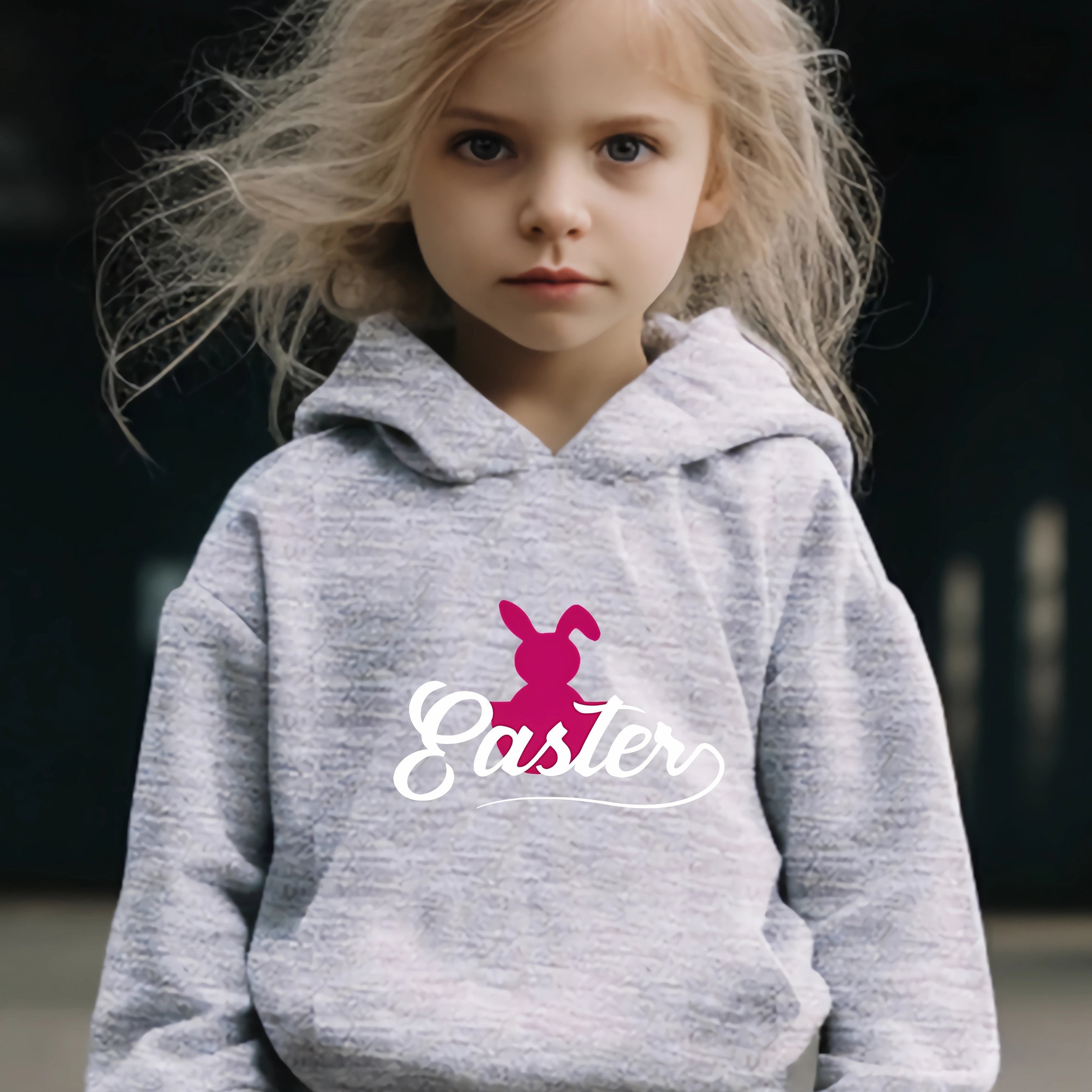 Red Rabbit Pattern Long Sleeve Hooded Sweatshirt Girls Comfy Hoodies Pullover