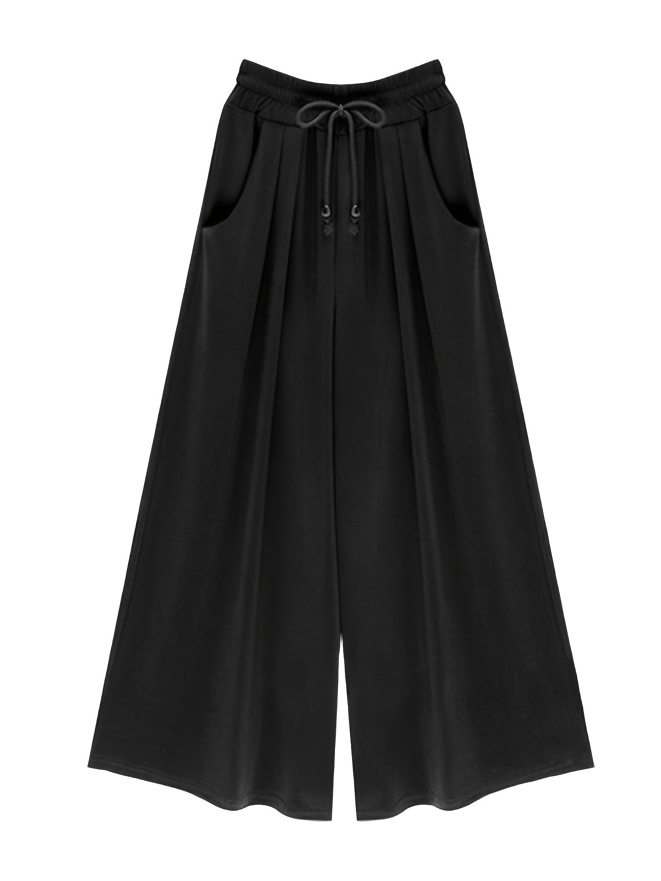 Solid Drawstring Flared Leg Pants Plus Size