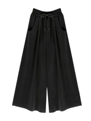 Solid Drawstring Flared Leg Pants Plus Size