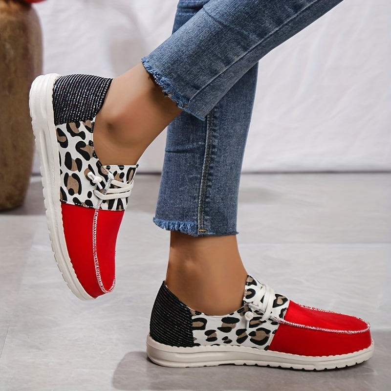 Leopard Print Canvas Slip On Sneakers Casual Loafers