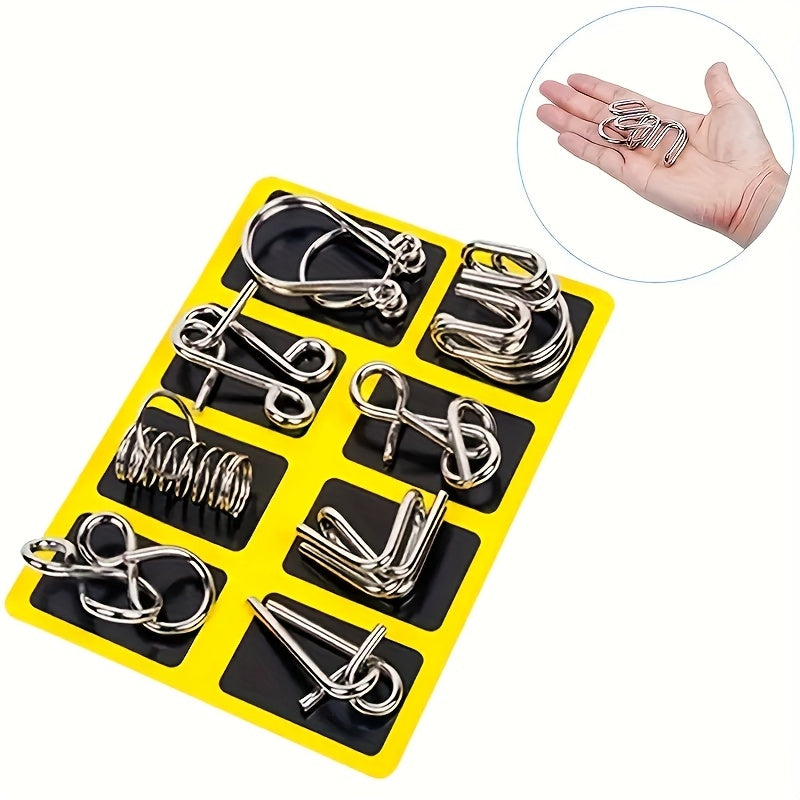 Luban Lock Toy Set of 8 Golden Rings Family Party Game