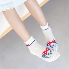 5pcs Cartoon Cat Breathable Lace Crew Socks Girls Cotton Socks