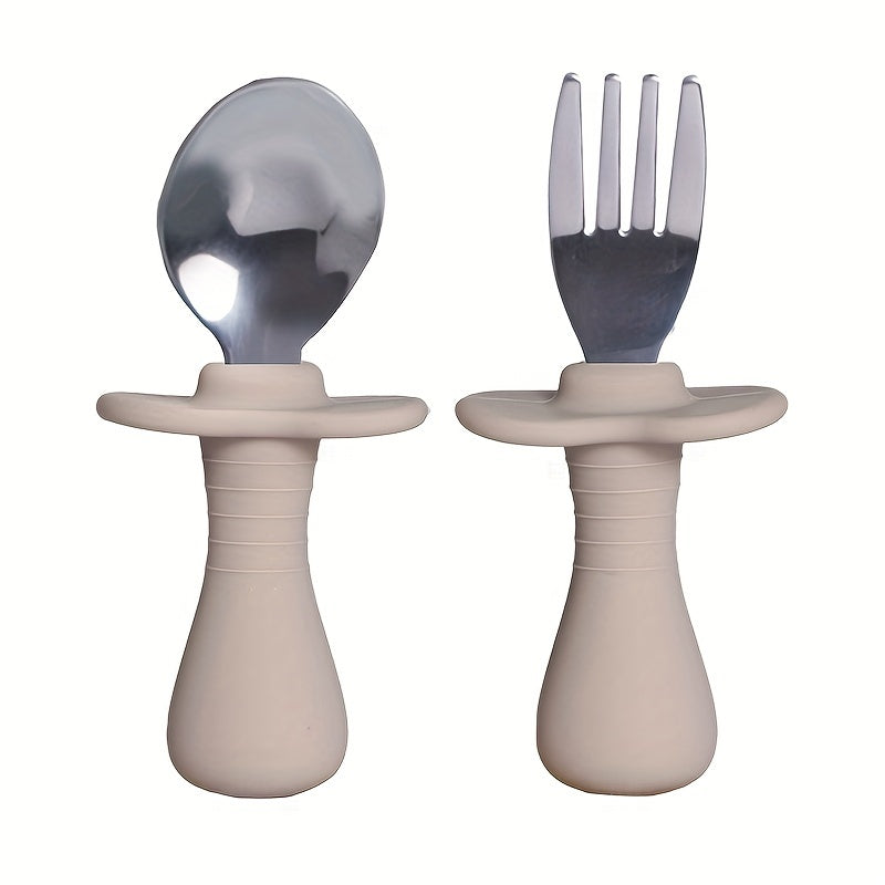 Stainless Steel Short Fork Spoon Baby Training Eating Learning
