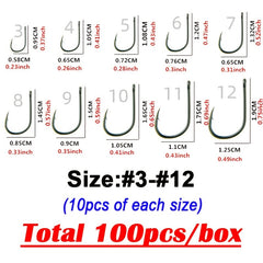 100pcs High Carbon Steel Barbed Fishing Hook Set