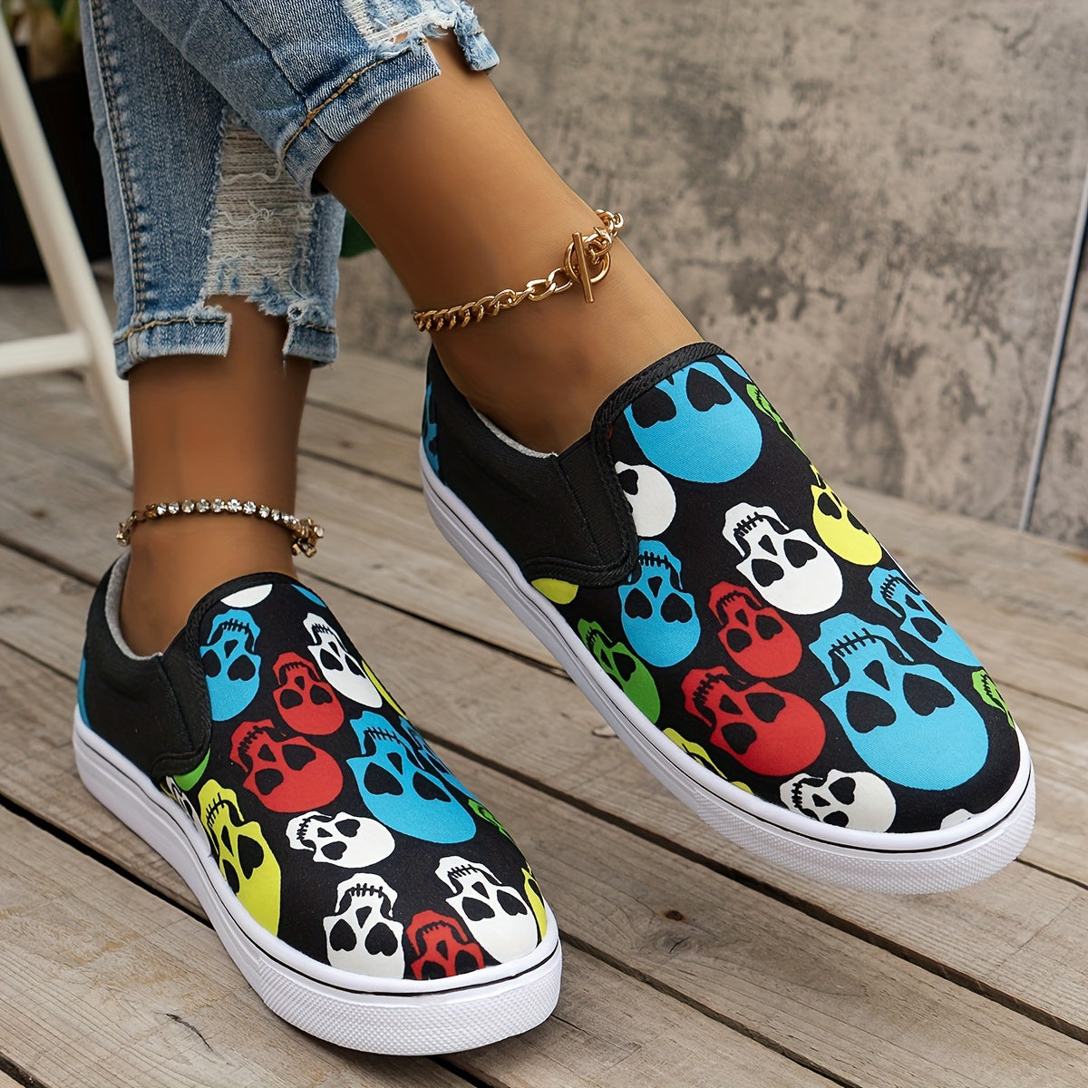 Colorful Skeleton Pattern Walking Shoes for Women
