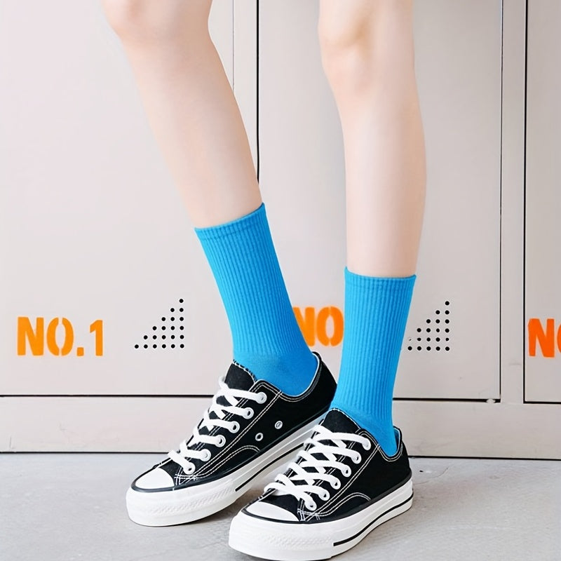 30 Pairs Women's Solid Crew Socks Comfy Breathable Mid Tube Stockings