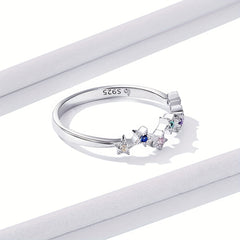 925 Silver Starry Ring with Colorful Zircon, Platinum Plated